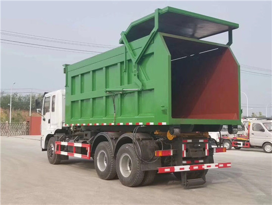 东风天龙后双桥车厢可卸式垃圾车