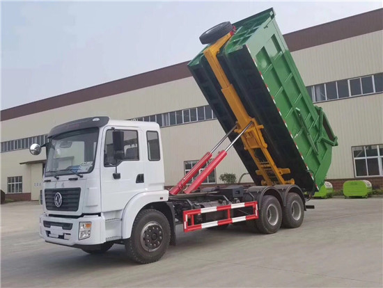 东风天龙后双桥车厢可卸式垃圾车